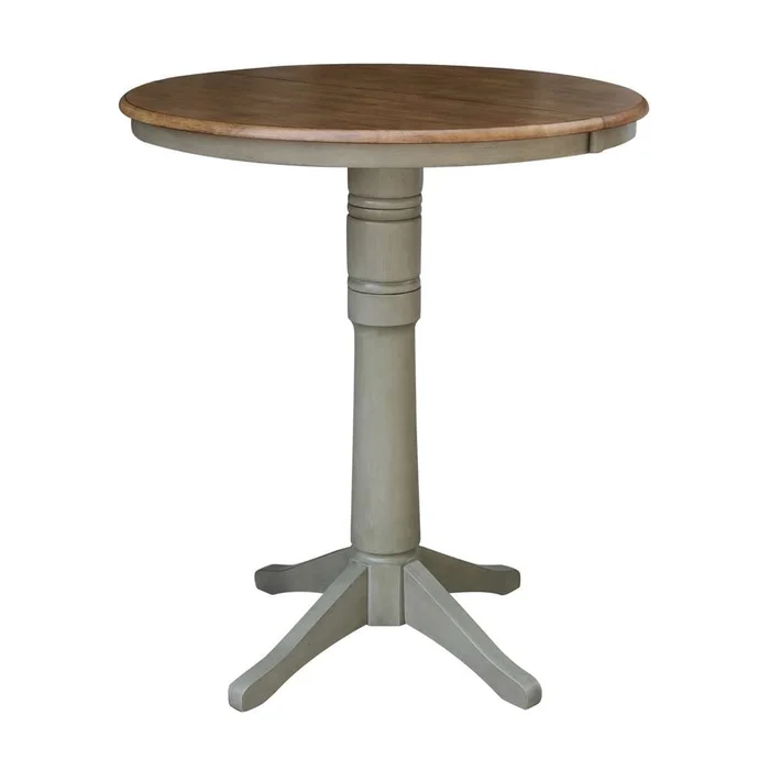 International Concepts – 36in Round Top Ped Table with 12in Leaf – 42.1inH – Bar Height in Hickory/Stone Finish – K41-36RXT-27B-6B-2