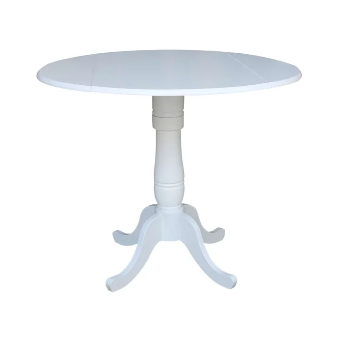 International Concepts – 42in Round Dual Drop Leaf Ped Table – 35.5inH in White Finish – K08-42DPT-6B