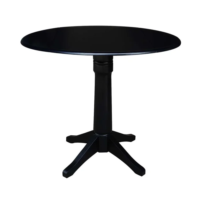 International Concepts – 42in Round Dual Drop Leaf Ped Table – 36.3inH in Black Finish – K46-42DPT-27B-6B