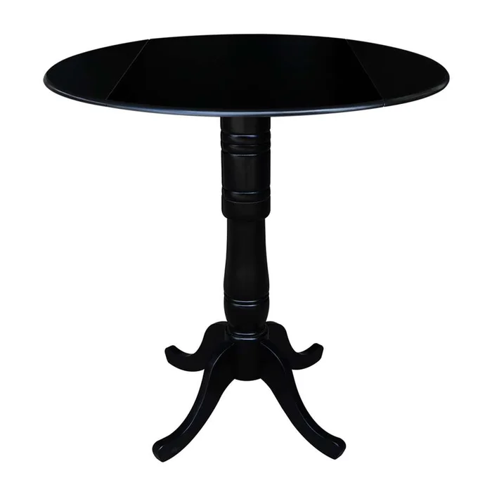 International Concepts – 42in Round Dual Drop Leaf Ped Table – 41.5inH in Black Finish – K46-42DPT-6B-2