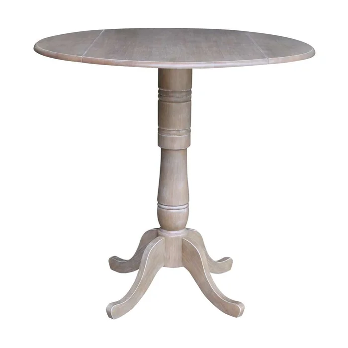 International Concepts – 42in Round Dual Drop Leaf Ped Table – 41.5inH in Washed Gray Taupe Finish – K09-42DPT-6B-2