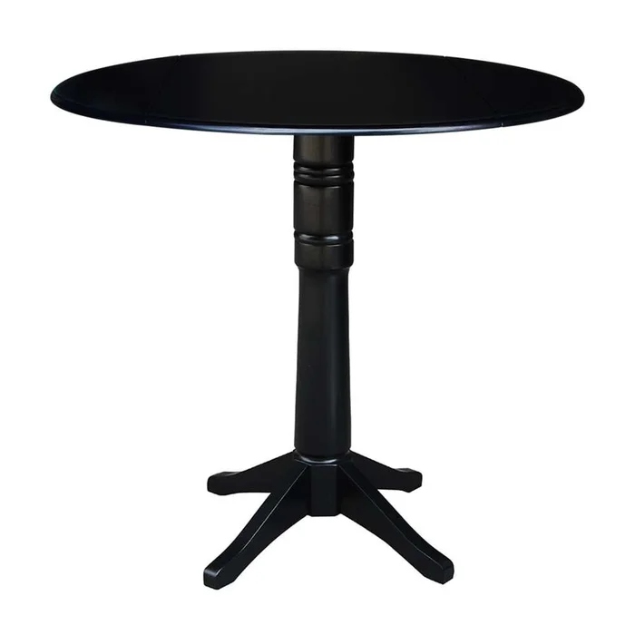 International Concepts – 42in Round Dual Drop Leaf Ped Table – 42.3inH in Black Finish – K46-42DPT-27B-6B-2