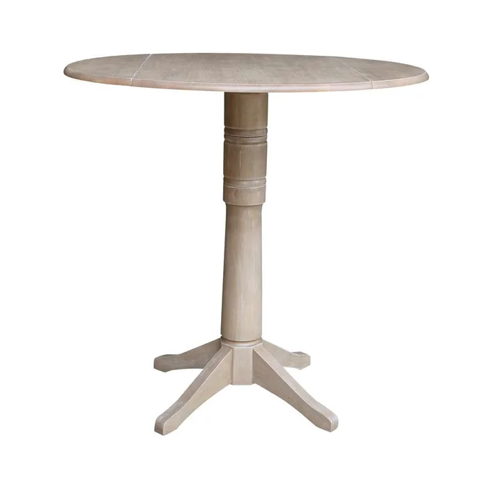International Concepts – 42in Round Dual Drop Leaf Ped Table – 42.3inH in Washed Gray Taupe Finish – K09-42DPT-27B-6B-2