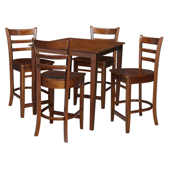 International Concepts – (Set of 5 Pcs) 36X36 Counter Height Dining Table with 4 RTA Counter Height Stools in Espresso Finish – K581-3636-S6172-4