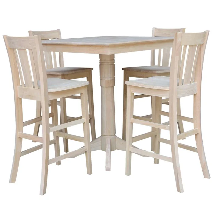 International Concepts – (Set of 5 Pcs)36X36 Square Top Ped Table with 4 Bar Height Stools – K-3636TP-27B-S103-4