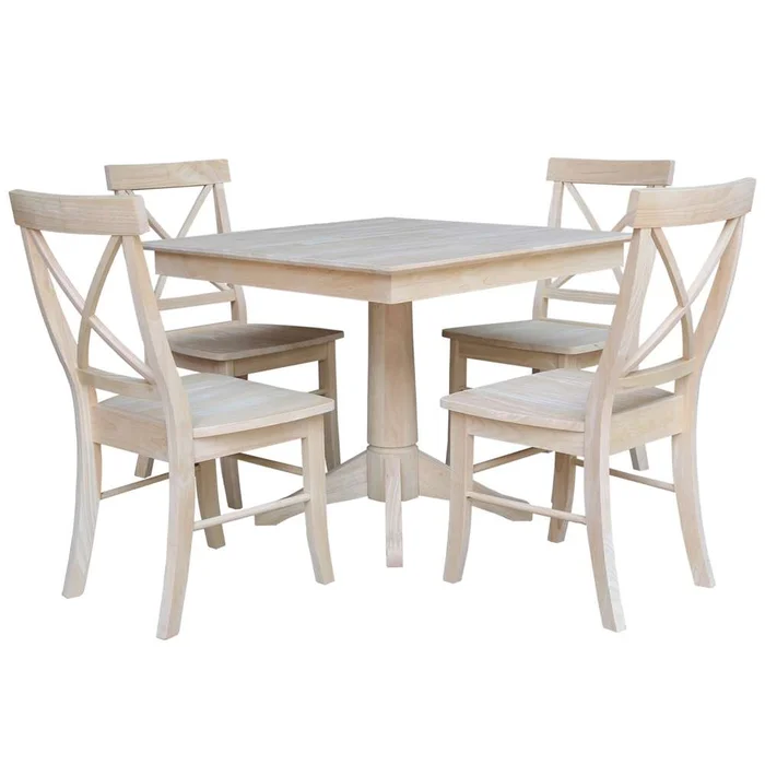 International Concepts – (Set of 5 Pcs)36X36 Square Top Ped Table with 4 Chairs – K-3636TP-27B-C613-4