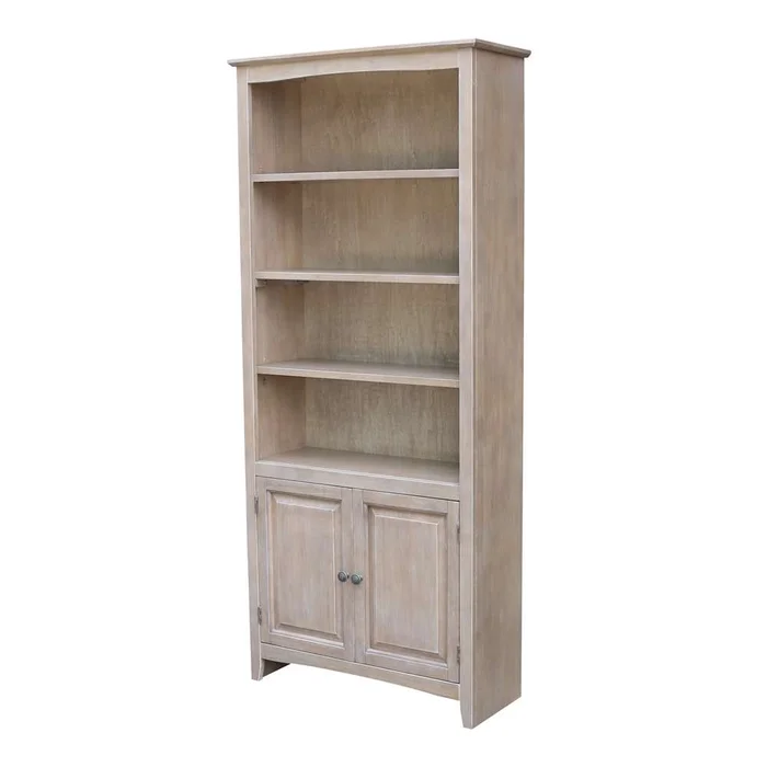 International Concepts – Shaker Bookcase – 72inH with 2 Lower Doors in Washed Gray Taupe Finish in Washed Gray Taupe Finish – K09-SH-3227A-SH-322D