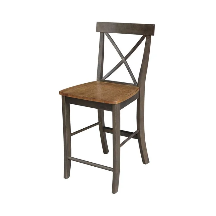 International Concepts – X-Back Counter Height Stool – 24inSH in Hickory/Washed Coal Finish – S45-6132