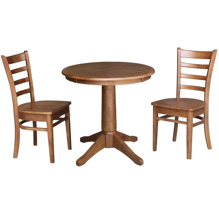 International Concepts (Set of 3 Pcs) -30in Round Top Ped Table with 2 Emily Chairs in Distressed Oak Finish – K42-30RT-27B-C617-2