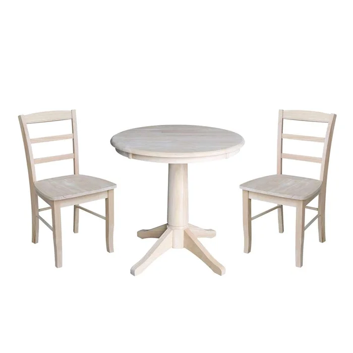 International Concepts (Set of 3 Pcs) -30in Round Top Ped Table with 2 Madrid Chairs – K-30RT-27B-C2-2