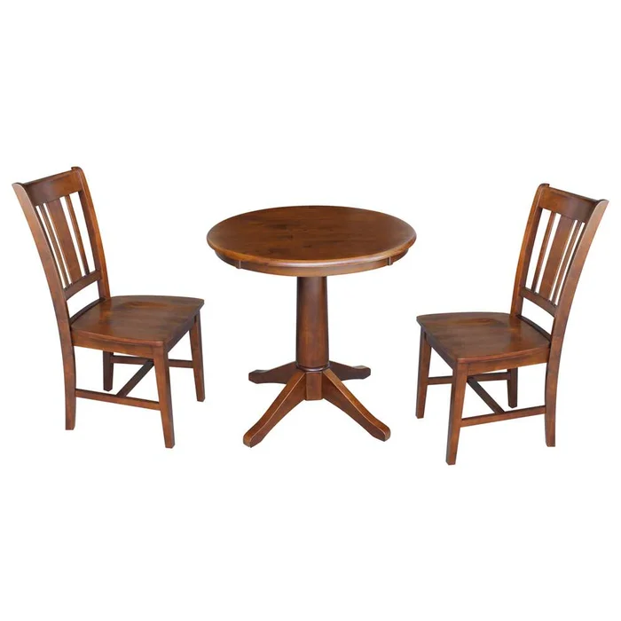 International Concepts (Set of 3 Pcs) -30in Round Top Ped Table with 2 RTA Chairs in Espresso Finish – K581-30RT-27B-C10-2