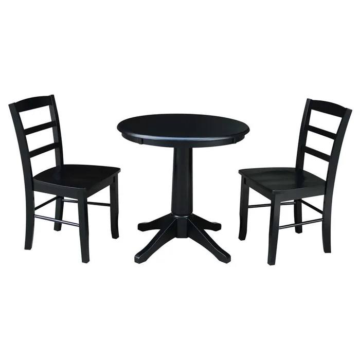 International Concepts (Set of 3 Pcs) -30in Round Top Ped Table with 2 San Remo Chairs in Black Finish – K46-30RT-27B-C2-2