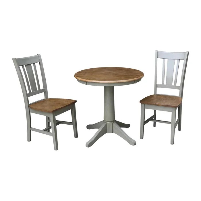 International Concepts (Set of 3 Pcs) -30in Round Top Ped Table with 2 San Remo Chairs in Hickory/Stone Finish – K41-30RT-27B-C10-2