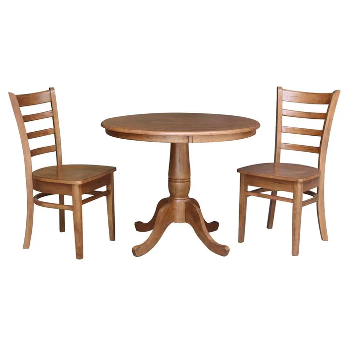 International Concepts (Set of 3 Pcs) -36in Round Top Ped Table with 2 Emily Chairs in Distressed Oak Finish – K42-36RT-C617-2