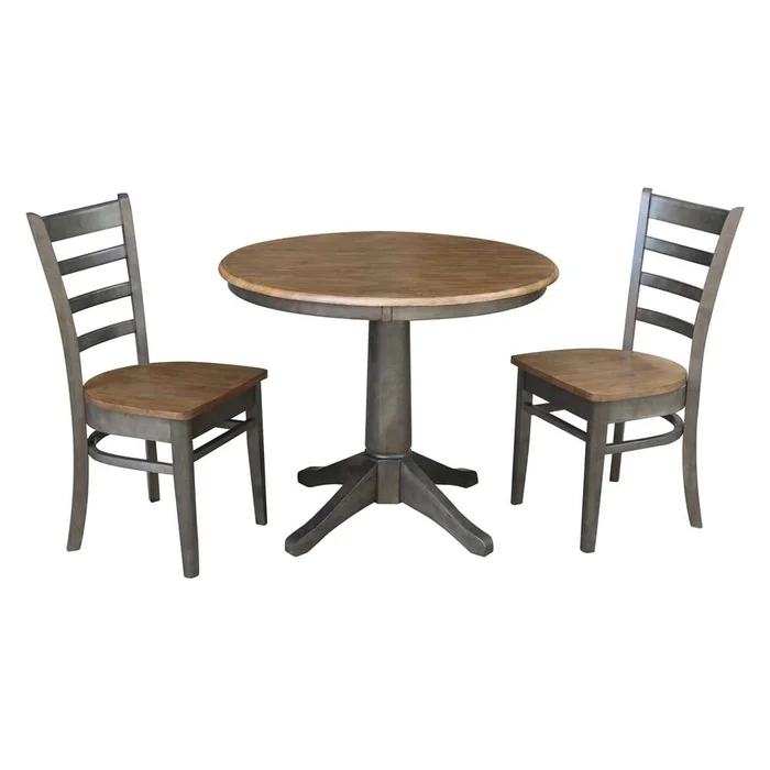 International Concepts (Set of 3 Pcs) -36in Round Top Ped Table with 2 Emily Chairs in Hickory/Washed Coal Finish – K45-36RT-27B-C617P