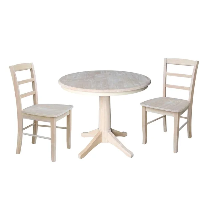 International Concepts (Set of 3 Pcs) -36in Round Top Ped Table with 2 Madrid Chairs – K-36RT-27B-C2-2