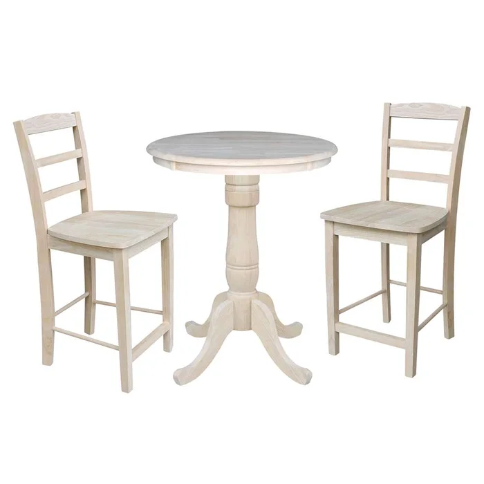 International Concepts (Set of 3 Pcs) – 30in Round Pedestal Gathering Height Table with 2 Madrid Counter Height Stools – K-30RT-6B-S402-2