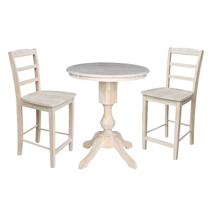 International Concepts (Set of 3 Pcs) – 30in Round Pedestal Gathering Height Table with 2 Madrid Counter Height Stools – K-30RT-11P-S402-2