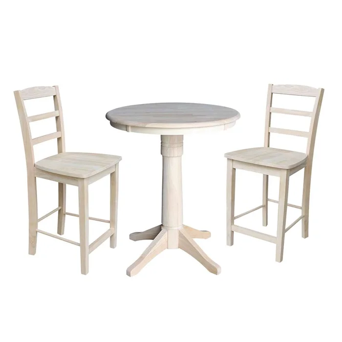 International Concepts (Set of 3 Pcs) – 30in Round Pedestal Gathering Height Table with 2 Madrid Counter Height Stools – K-30RT-27B-S402-2