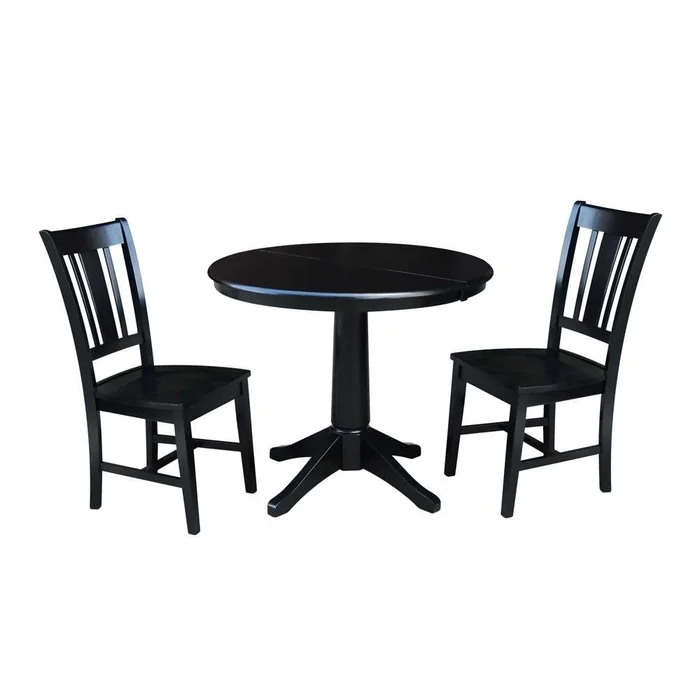 International Concepts (Set of 3 Pcs) – 36in Round Extension Dining Table with 2 San Remo Chairs in Black Finish – K46-36RXT-27B-C10-2