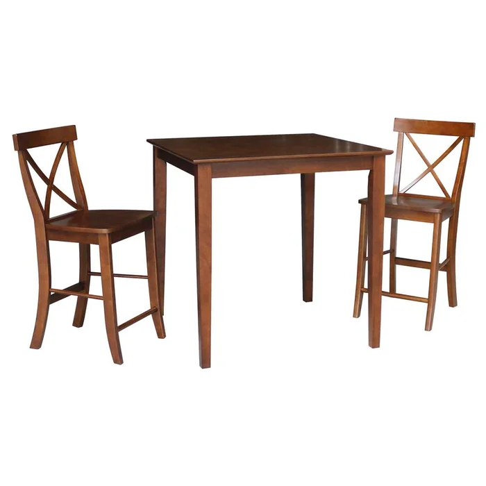 International Concepts (Set of 3 Pcs) – 36X36 Counter Height Dining Table with 2 RTA Counter Height Stools, 24inSH in Espresso Finish – K581-3636-S6132-2