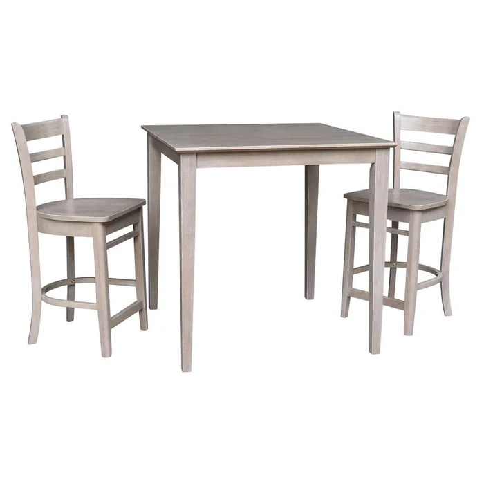 International Concepts (Set of 3 Pcs) – 36X36 Counter Height Dining Table with 2 Stools in Washed Gray Taupe Finish – K09-3636-S6172-2
