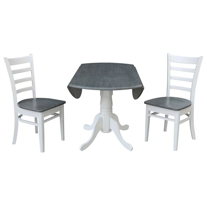 International Concepts (Set of 3 Pcs) – 42in Dual Drop Leaf Table with 2 Emily Side Chairs in White/Heather Gray Finish – K05-42DP-C617P