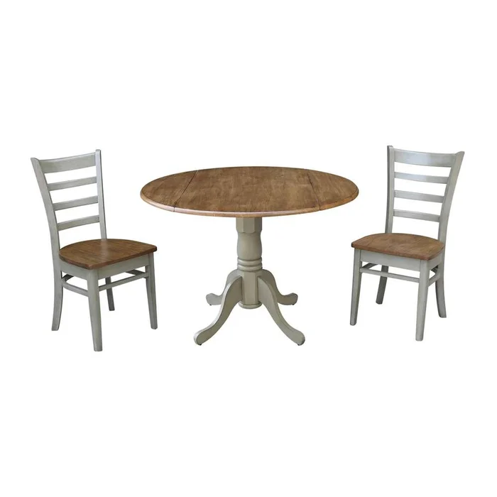 International Concepts (Set of 3 Pcs) – 42in Dual Drop Leaf Table with 2 Emily Side Chairs in Hickory/Stone Finish – K41-42DP-C617P