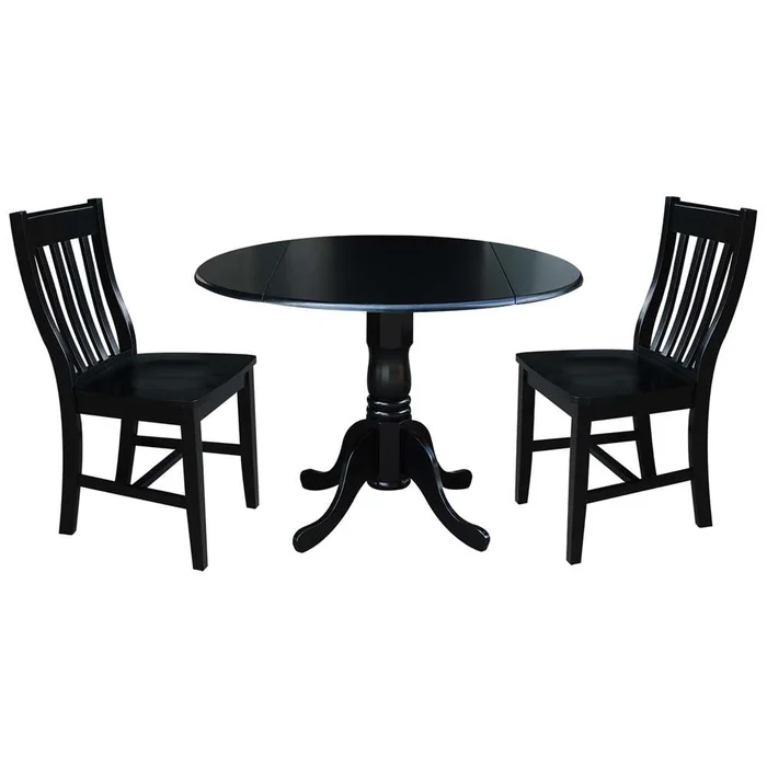 International Concepts (Set of 3 Pcs) – 42in Dual Drop Leaf Table with 2 RTA Chairs in Black Finish – K46-42DP-C61P
