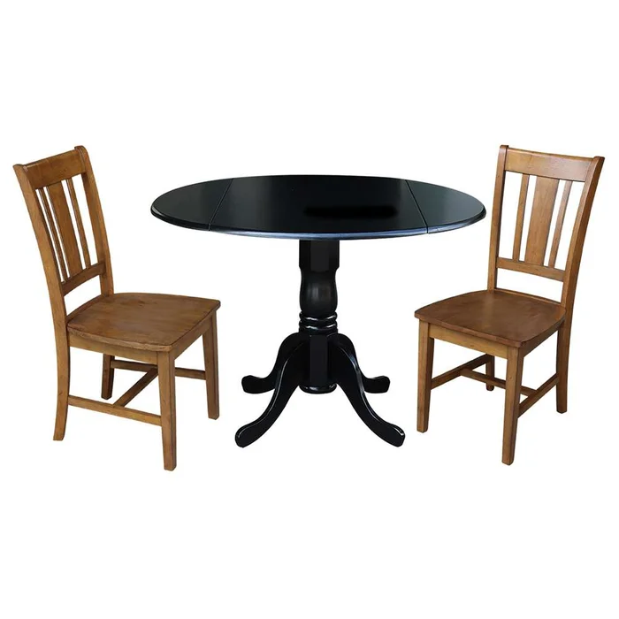 International Concepts (Set of 3 Pcs) – 42in Dual Drop Leaf Table with 2 RTA Chairs in Black Finish – K46-42DP-C59-10P