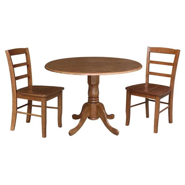 International Concepts (Set of 3 Pcs) – 42in Dual Drop Leaf Table with 2 RTA Chairs in Distressed Oak Finish – K42-42DP-C2-2