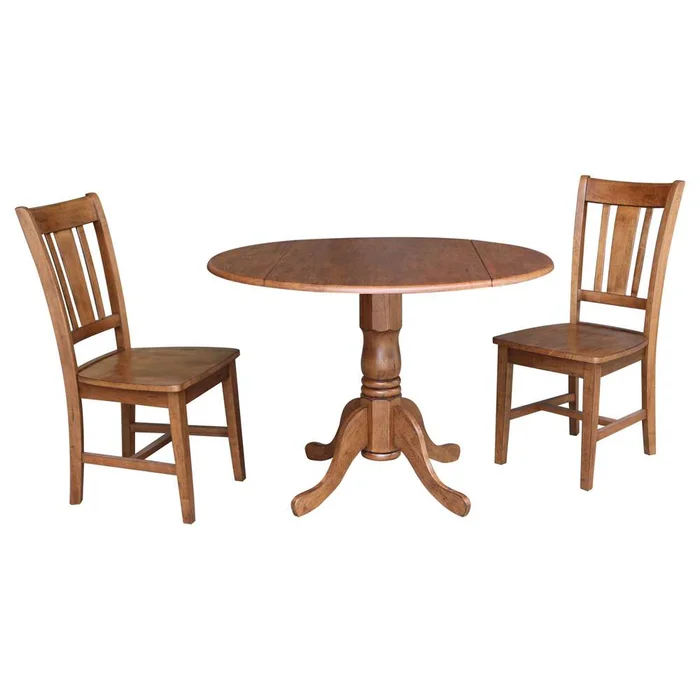 International Concepts (Set of 3 Pcs) – 42in Dual Drop Leaf Table with 2 San Remo Side Chairs in Distressed Oak Finish – K42-42DP-C10P
