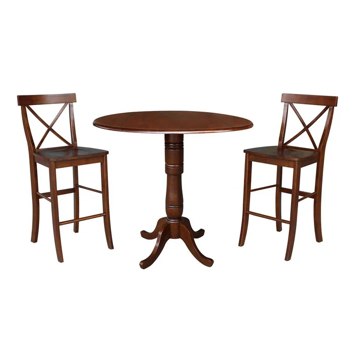 International Concepts (Set of 3 Pcs) – 42in Round Pedestal Bar Height Table with 2 RTA Bar Height Stools in Espresso Finish – K581-42DPT-6133-2