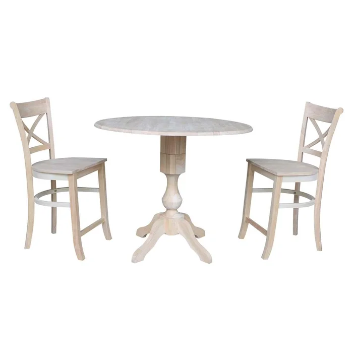 International Concepts (Set of 3 Pcs) – 42in Round Pedestal Gathering Height Table with 2 RTA Counter Height Stools – K-42DPT-11-S312-2