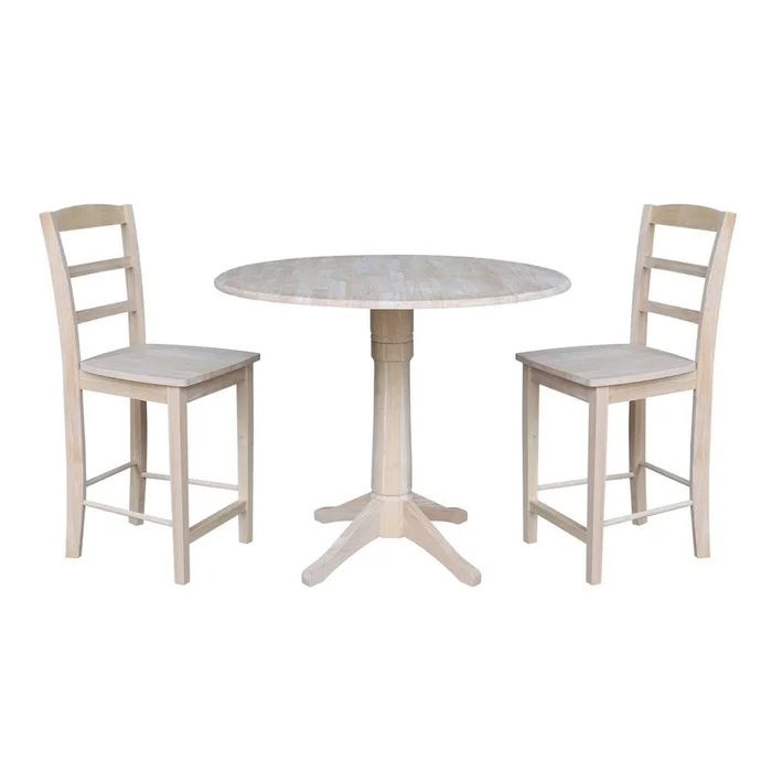 International Concepts (Set of 3 Pcs) – 42in Round Pedestal Gathering Height Table with 2 RTA Counter Height Stools – K-42DPT-27-S402-2