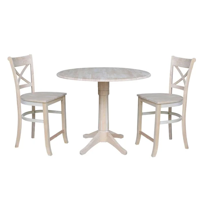 International Concepts (Set of 3 Pcs) – 42in Round Pedestal Gathering Height Table with 2 RTA Counter Height Stools – K-42DPT-27-S312-2
