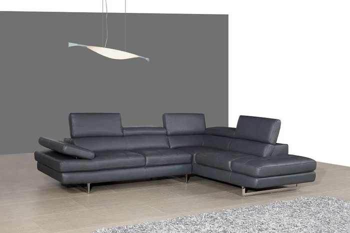 J&M Furniture – A761 Italian Leather Sectional Slate Grey In Right Hand Facing – 178552-RHFC