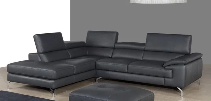 J&M Furniture – A973 Italian Leather Left Facing Chaise in Grey – 1790613-LHFC