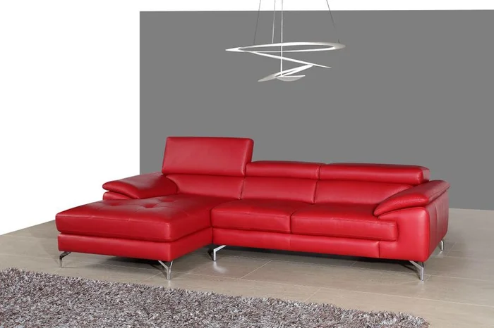 J&M Furniture – A973B Italian Leather Mini Sectional Left Facing Chaise in Red – 179061-LHFC