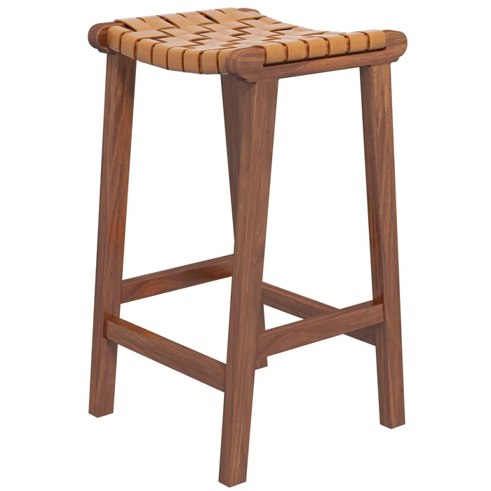 James Mid-Century Modern Genuine Tan Leather 29″ Bar Stool
