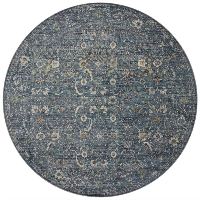 Jean Stoffer x Loloi – Bradbury Ocean / Gold 7-9in x 7-9in Round Area Rug – BRADBRU-03OCGO790R