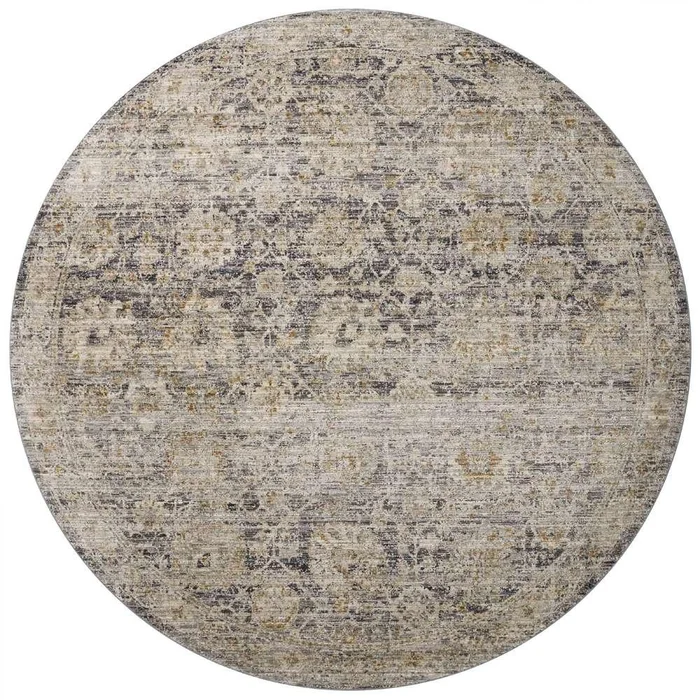 Jean Stoffer x Loloi – Katherine Charcoal / Gold 5-3in x 5-3in Round Accent Rug – KESSKES-02CCGO530R