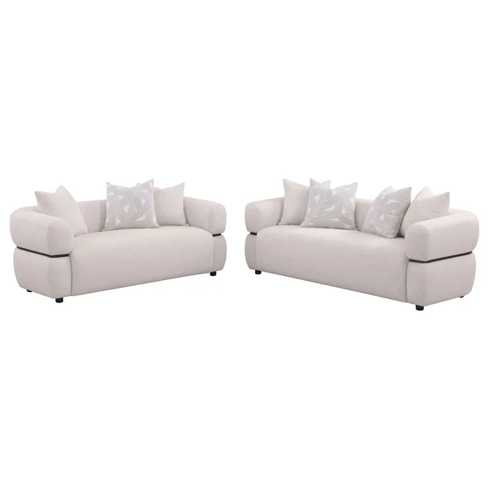 Jeanette 2-piece Fabric Upholstered Round Arm Sofa Set Beige