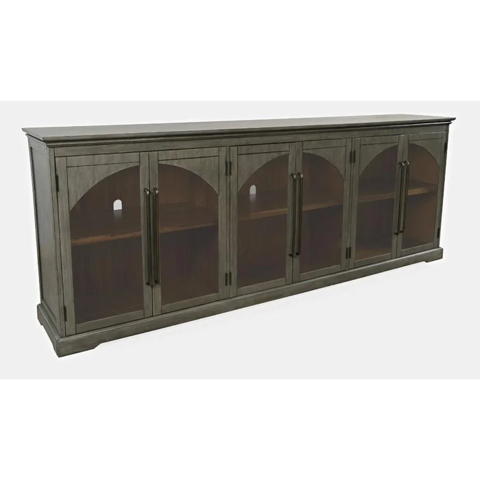Jofran – Archdale 96in Gothic Arch Transitional Sideboard Storage Cabinet with Glass Doors in Grey – 2294-96