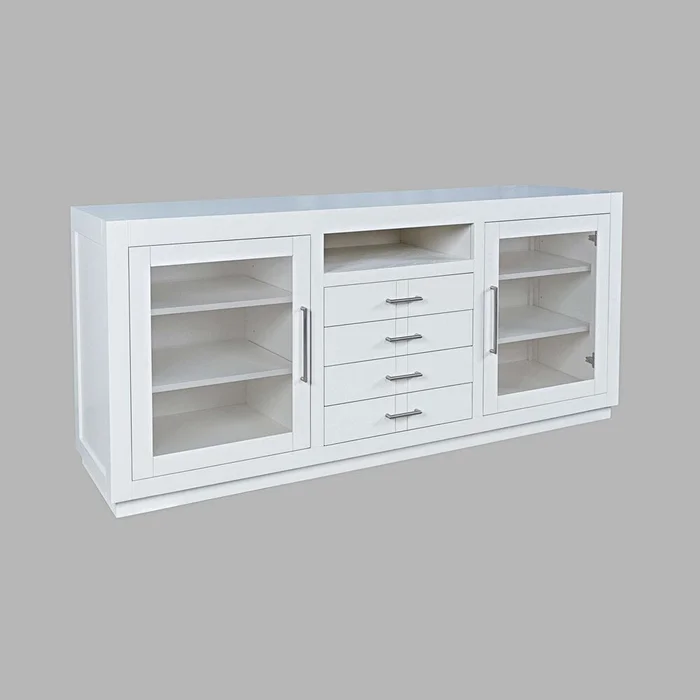 Jofran – Auburn Hills 70in Contemporary Media Console with Tempered Glass Doors, Drawers and Adjustable Shelves in White – 2497-70