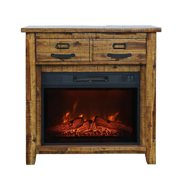 Jofran – Cannon Valley Industrial Modern 32in Electric Fireplace Console TV Stand in Distressed Brown – 1510-FP32