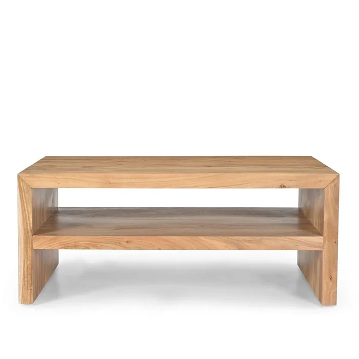 Jofran – Dev Modern 44 Inch Mitered Angle Solid Wood Coffee Table with Storage Shelf – 2346-1