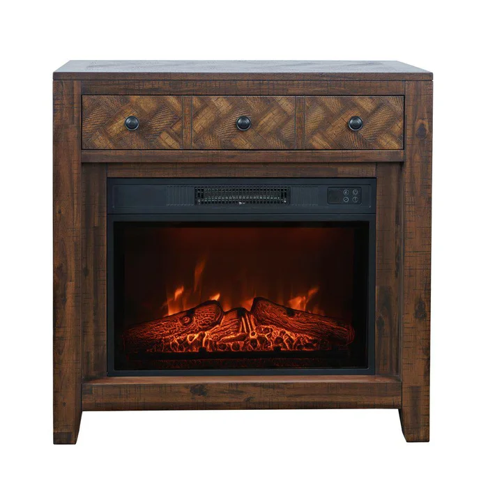 Jofran – Fairview Modern Transitional 32in Chevron Electric Fireplace Console TV Stand in Oak – 1932-FP32