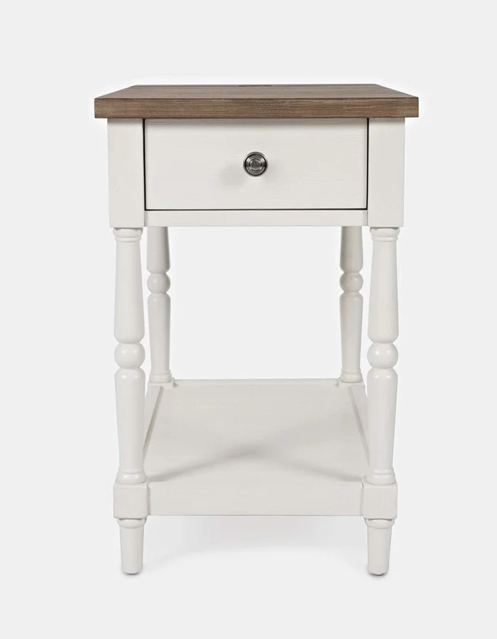 Jofran – Grafton Farms Country Farmhouse USB Charging Chair Side Table in Brushed White – 1978-7