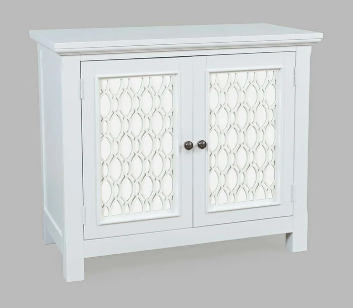 Jofran – Isabella 38in Luxury Mirrored Accent Storage Cabinet, White – 2251-38KD